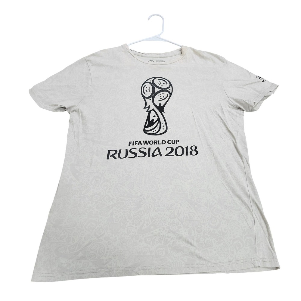 FIFA World Cup Russia 2018 Graphic T-Shirt Mens XL Cream All Over Print Soccer